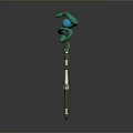 Enchanted Magic Staff With Green Coiled Top Blue Gemstone And Golden Accents