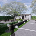 Modern Garden Landscape With White Sculpture Water Pool Reflection And Trees