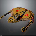Lego Style Yellow Red Interstellar Spaceship With Detailed Cockpit And Engine Design