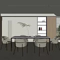 Modern Restaurant With Black Dining Table Grey Chairs Wooden Cabinets White Bookshelf Decorations Green Plant