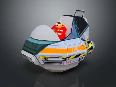 Cartoon Style Bumper Car With Red Clothed Figure And Colorful Warning Stripes 3d model
