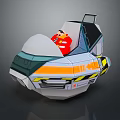 Cartoon Style Bumper Car With Red Clothed Figure And Colorful Warning Stripes