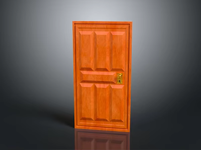 Wooden Door With Panel Design And Brass Handle On Dark Background 3d model