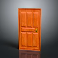 Wooden Door With Panel Design And Brass Handle On Dark Background