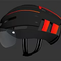 Black Cycling Helmet With Red Orange Accents And Reflective Visor Design