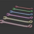 Silver Hardware Tools Wrenches in Various Sizes Neatly Arranged on Black Background with Reflective Finish