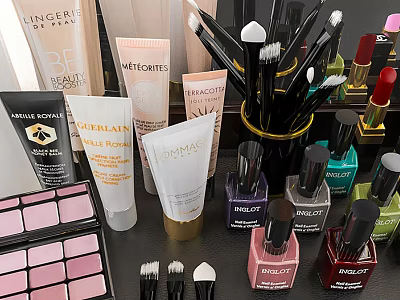 Perfume and Cosmetics Collection with Makeup Brushes Nail Polish Eyeshadow Palette and Blush 3d model