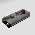 Modern Beige Sofa With Multiple Pillows And Side Table Plant Decor 3d model