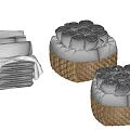 Soft Gray Towels Rolled in Woven Baskets for Bathroom Storage and Decor