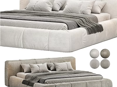 Modern Double Bed With Soft Velvet Upholstery Headboard Pillows Blanket And Color Options 3d model
