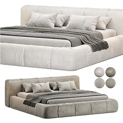 Modern Double Bed With Soft Velvet Upholstery Headboard Pillows Blanket And Color Options 3d model