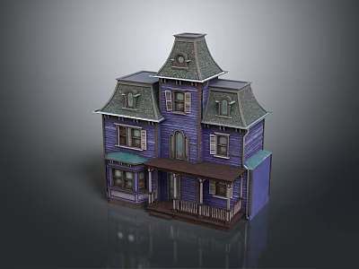 Purple European Style House with Steep Roofs Decorative Windows and Front Porch 3d model