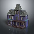 Purple European Style House with Steep Roofs Decorative Windows and Front Porch