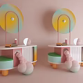 Modern Entryway Console Table And Side Cabinet With Pastel Hues Layered Structure And Decorative Accents