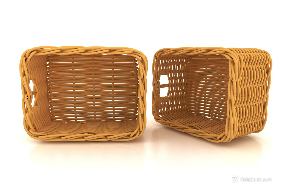 Two Yellow Woven Square Storage Baskets With Handles For Home Organizing 3d model 
