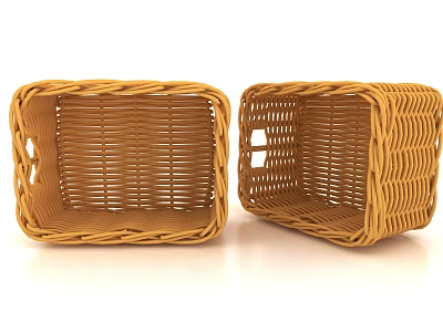 Two Yellow Woven Square Storage Baskets With Handles For Home Organizing 3d model