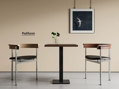 Modern Poliform Table And Chairs Set With Potted Plant And Wall Painting 3d model