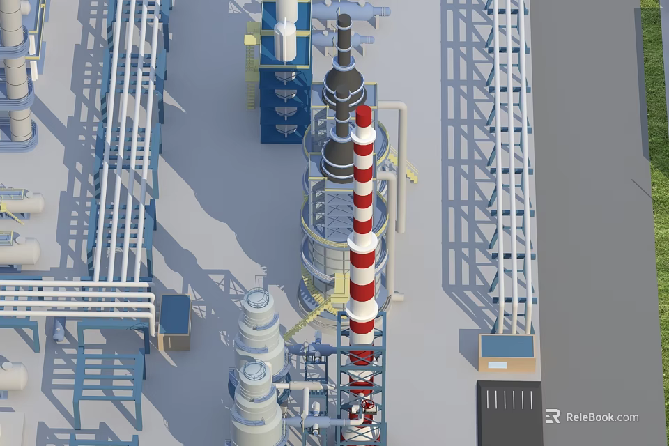 Industrial Equipment With Large Processing Tower Pipes And Metal Support Frames 3d model 
