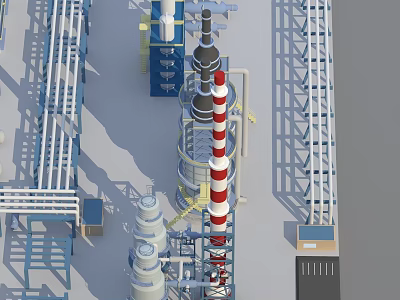 Industrial Equipment With Large Processing Tower Pipes And Metal Support Frames 3d model