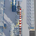 Industrial Equipment With Large Processing Tower Pipes And Metal Support Frames