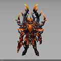 Fiery Mythical Warrior Character With Spiked Horns Flaming Armor And Red Orange Details
