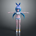 Cute Game Anime Character With Blue Twin Tails Rabbit Ears White Sportswear And Arms Outstretched