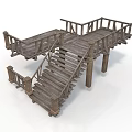 Rustic Wooden Architectural Platform Structure Featuring Staircase And Railings Design 3d model