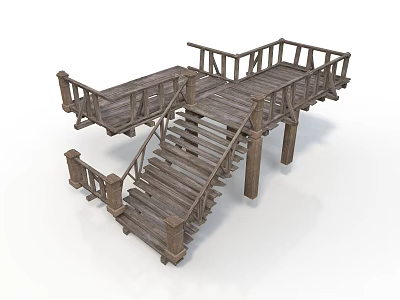 Rustic Wooden Architectural Platform Structure Featuring Staircase And Railings Design 3d model