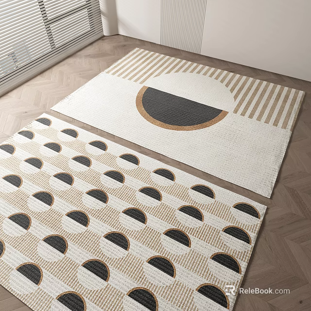 Square Rugs With Geometric Patterns In Beige Black And Brown Neutral Tones 3d model