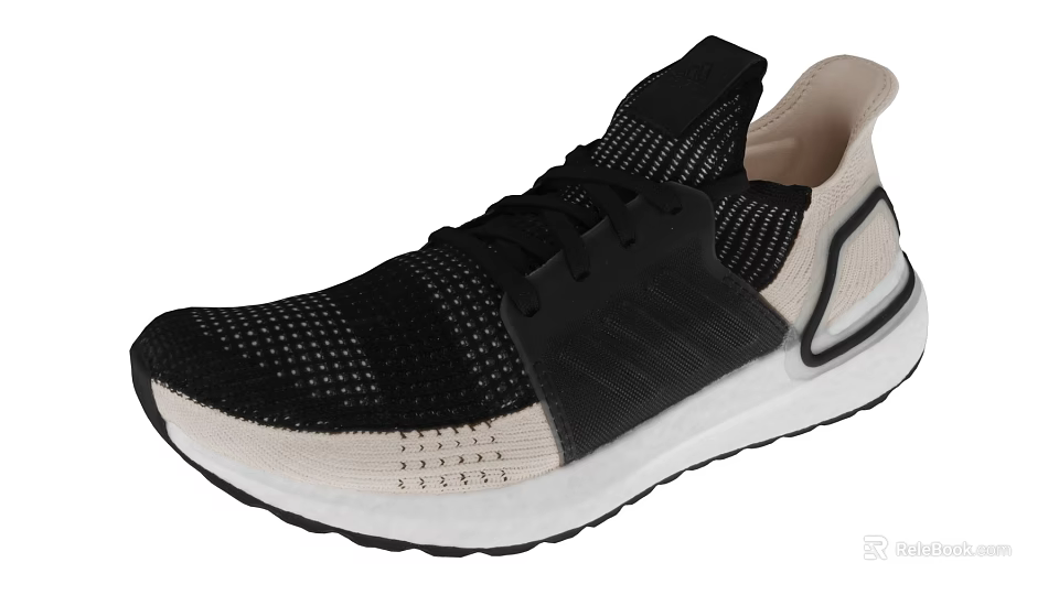 Black and Beige Mesh Knit Sneakers with White Sole and Breathable Lightweight Design 3d model 