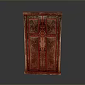 Vintage Carved Wooden Cabinet With Red Wood Finish And Decorative Details
