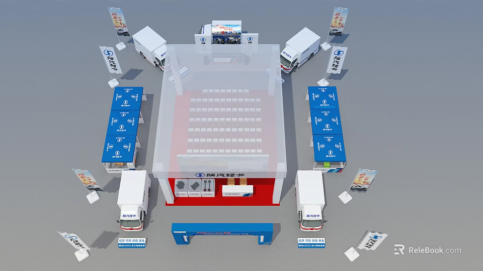 Car Exhibition Booth Design With Trucks Display Stands And Exhibition Stands 3d model 
