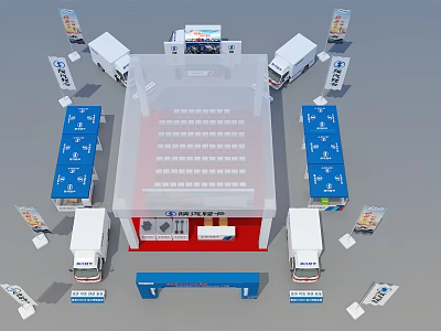 Car Exhibition Booth Design With Trucks Display Stands And Exhibition Stands 3d model