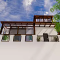 Tropical White Detached Villa With Palm Trees Greenery And Blue Sky