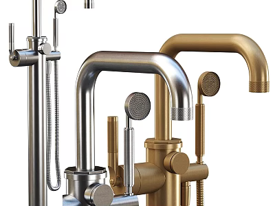 Stylish Bathroom Shower Faucets with Gold and Silver Finishes and Showerhead Components 3d model