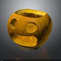 Yellow Smiley Shaped Carved Container With Eye Mouth Holes And Textured Surface