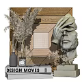 Stylish Decorative Ornaments Set with Sculpture Pampas Grass Diffuser Wooden Frame and Design Books