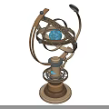 Vintage Mechanical Armillary Sphere With Brass Frame Blue Crystal Globe And Wooden Base Stand