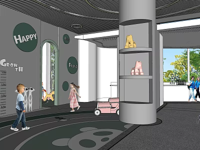 Sales Office Building Interior With Children Playing Green Signs Toy Car And Alphabet 3d model