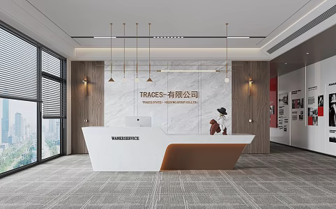Modern Company Front Desk Background Wall Sofa Reception Area Sofa Chandelier Office Area 3d model