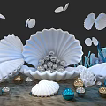 Seashell Themed Photo Spot With Large Open Seashells Jewels And Colorful Corals Decorative Balls