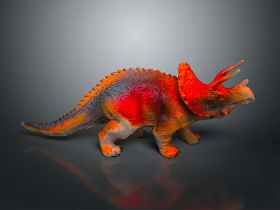 Colorful Triceratops Dinosaur Toy With Vibrant Red Orange And Blue Details 3d model