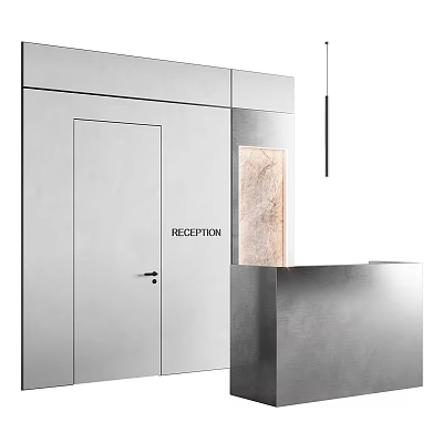 Modern Reception Lobby Interior Design With Sleek Metal Counter And Marble Panel 3d model