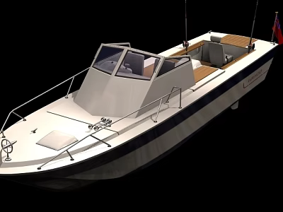 White Modern Yacht Exterior Featuring Open Cabin Railing And Wooden Deck Hull Design 3d model