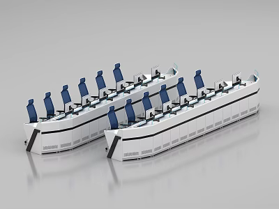 Modern Control Room With Ergonomic Blue Operator Chairs And White Workstations 3d model