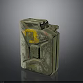 Vintage Green Jerry Can Featuring Yellow Label And Rusty Metal Surface