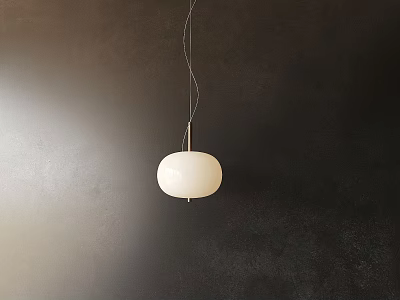 Modern White Round Pendant Light Hanging Against Dark Wall With Soft Glow 3d model