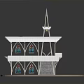 Small White Building With Spire Wooden Base Multiple Roofs And Windows Structure 3d model