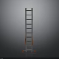 Sturdy Metal Upright Ladder With Orange Steps And Rolling Wheels For Safety