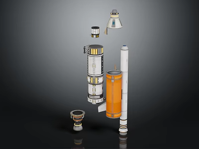 Space Exploration Rocket Components With Booster Core Stage And Command Module 3d model